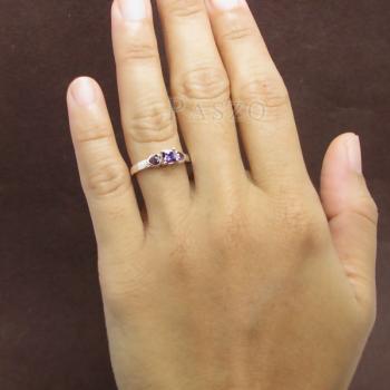 แหวนพลอยสีม่วง พลอย3เม็ด แหวนพลอยอะเมทิสต์ #3